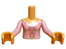 Torso Mini Doll Girl Bright Pink Dress Top with Metallic Pink Shell, Stars, Filigree and Lines Pattern, Medium Tan Arms with Hands with Bright Pink Long Sleeves with White Drops