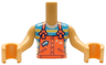 Torso Mini Doll Girl Coral Overalls with Pockets, Stars and Arrow over Medium Azure Top with White and Yellow Stripes Pattern, Medium Tan Arms with Hands