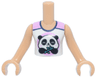 Torso Mini Doll Girl White and Bright Pink Sleeveless Top, Dark Blue Trim, Panda Bear and Bamboo Pattern, Medium Tan Arms with Hands