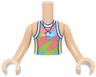 Torso Mini Doll Girl Lime Tank Top with Coral and Medium Azure Print, White Trim and Star Necklace Pattern, Medium Tan Arms with Hands