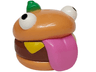 Minifigure, Head, Modified Burger with Molded Reddish Brown Patty, Dark Pink Tongue and White Eyes and Printed Black Pupils, Yellow Cheese Slice and Bright Green Olive Pattern