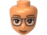 Mini Doll, Head Friends with Medium Nougat Eyes, Dark Blue Glasses, Reddish Brown Eyebrows and Lips, and Closed Mouth Pattern