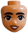 Mini Doll, Head Friends with Black Bushy Eyebrows, Eyelashes, Reddish Brown Eyes, Dark Orange Dimples and Lips, Lopsided Open Mouth Smile with Teeth Pattern