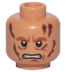 Minifigure, Head Dark Orange Eyebrows, Reddish Brown Creases Under Eyes and Scars, Dark Red Burns, Angry Bared Teeth Pattern