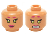Minifigure, Head Dual Sided Female Magenta Eyebrows and Lips, Lime Eyes, Smile / Clenched Pattern (Starfire)