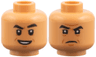 Minifigure, Head Dual Sided Black Eyebrows, Dark Orange Chin Dimple and Wrinkles, Open Mouth Smile with Teeth / Angry Frown Pattern