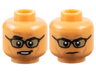 Minifigure, Head Dual Sided Black Thick Eyebrows, Glasses with Dark Tan Lenses, Medium Nougat Cheek Lines, Chin Dimple, and Wrinkles, Lopsided Open Mouth Smirk with Teeth / Stern Pattern