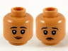 Minifigure, Head Dual Sided Child Female Black Eyebrows, Red Lips, Smile / Worried Pattern