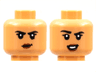 Minifigure, Head Dual Sided Female, Black Eyebrows, Reddish Brown Lips, Smirk / Smile with Raised Eyebrow Pattern