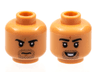 Minifigure, Head Dual Sided Black Eyebrows and Goatee Stubble, Frown / Open Smile with Teeth Pattern