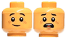 Minifigure, Head Dual Sided Child, Reddish Brown Freckles, Grin / Scared Open Mouth, Black Eyebrows Pointed Ends Pattern