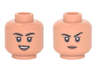 Minifigure, Head Dual Sided Female, Black Eyebrows, Medium Nougat Lips Open Mouth Smile / Raised Eyebrow Pattern