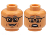Minifigure, Head Dual Sided Dark Bluish Gray Eyebrows, Black Glasses, Reddish Brown Contour Lines, Smile / Scared Pattern