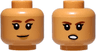 Minifigure, Head Dual Sided Child Female Reddish Brown Eyebrows, Medium Nougat Lips, Smile with Raised Eyebrow / Grimace Pattern