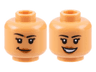 Minifigure, Head Dual Sided Female Black Eyebrows, Eyelashes, Dark Orange Lips, Lopsided Grin with Dimple / Open Mouth Smile with Teeth Pattern