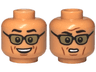 Minifigure, Head Dual Sided Black Eyebrows, Reddish Brown Cheek Lines, Sunglasses with Dark Tan Lenses, Open Mouth Smile / Confused Pattern