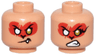 Minifigure, Head Dual Sided Red Fur, Gold Eye Left, White Eye Right, Crooked Mouth with Fang / Teeth Bared Grimace Pattern
