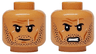 Minifigure, Head Dual Sided Black Eyebrows and Stubble Beard, Dark Orange Cheek Lines, Chin Dimple and Forehead Creases, White Scars, Neutral / Angry Bared Teeth Pattern