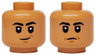Minifigure, Head Dual Sided Black Eyebrows, Dark Orange Chin Dimple, Smirk / Sad Closed Mouth with Dimples Pattern