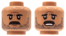 Minifigure, Head Dual Sided Black Eyebrows, Moustache and Stubble, Dark Orange Chin Dimple and Forehead Crease, Stern / Worried Open Mouth with Teeth Pattern