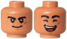 Minifigure, Head Dual Sided Black Eyebrows, Dark Orange Scar and Chin Dimple, Closed Mouth Grin / Open Mouth Smile, Red Tongue, White Teeth, Closed Eyes Pattern