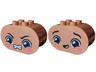 Duplo, Brick 2 x 4 x 2 Rounded Ends with Faces with Black Eyebrows, Coral Oval Shaped Cheeks, Open Mouth, Angry / Heart Shaped Cheeks, Smile Pattern