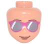 Mini Doll, Head Friends Sunglasses with Dark Bluish Gray Lenses and Magenta Frames, Reddish Brown Lips and Closed Mouth Smile Pattern