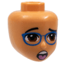 Mini Doll, Head Friends with Black Eyebrows, Reddish Brown Eyes, Blue Glasses, Open Mouth with Dark Pink Tongue Pattern