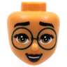 Mini Doll, Head Friends with Black Eyebrows, Large Dark Green Glasses, Olive Green Eyes, Dark Red Lips Pattern