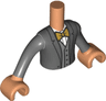 Torso Mini Doll Boy Dark Bluish Gray Suit Jacket with Gold Bow Tie Pattern, Nougat Arms with Hands with Dark Bluish Gray Long Sleeves