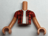 Torso Mini Doll Boy Red Checkered Shirt with Pocket, White Undershirt Pattern, Nougat Arms with Hands with Red Short Sleeves