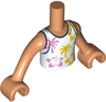 Torso Mini Doll Boy White Tank Top with Bright Pink and Bright Light Orange Flowers and Palm Trees Pattern, Nougat Arms with Hands