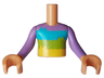 Torso Mini Doll Boy Medium Lavender Shirt with Medium Azure, Lime and Yellow Stripes with Cat Ears Pattern, Nougat Arms with Hands with Medium Lavender Long Sleeves