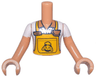 Torso Mini Doll Boy Bright Light Orange Apron over White Shirt, Medium Nougat Coffee Cup, Croissant on Back Pattern, Nougat Arms with Hands with White Short Sleeves
