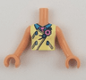 Torso Mini Doll Girl Bright Light Yellow Vest with Zippers over Dark Azure Shirt and Dark Pink Tie Pattern, Nougat Arms with Hands
