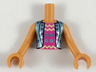 Torso Mini Doll Girl Dark Pink Top with Zigzag Stripes, Blue Jacket Pattern, Nougat Arms with Hands