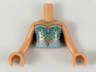 Torso Mini Doll Girl Medium Azure and Light Aqua Top with Gold Necklace and Filigree, Copper Trim Pattern, Nougat Arms with Hands
