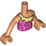 Torso Mini Doll Girl Dark Pink Swimsuit Top with Bright Light Yellow and Black Ruffle Pattern, Nougat Arms with Hands