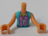 Torso Mini Doll Girl Medium Azure Vest with Ruffles over Dark Pink Top with Scissors Pattern, Nougat Arms with Hands