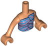 Torso Mini Doll Girl Layered Top with Metallic Pink and Dark Azure Wavy Stripes Pattern, Nougat Arms with Hands