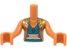 Torso Mini Doll Girl Gold Vest with Dark Purple Overlay, Dark Turquoise Top and Gold Necklace Pattern, Nougat Arms with Hands