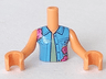 Torso Mini Doll Girl Medium Blue Vest with Dark Pink Flowers over Olive Green Top Pattern, Nougat Arms with Hands