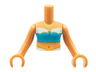 Torso Mini Doll Girl Medium Azure and Light Aqua Tube Top, Gold Trim and Necklace Pattern, Nougat Arms with Hands