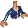 Torso Mini Doll Girl Dark Blue Jacket with Medium Lavender Trim over Bright Light Yellow Shirt Pattern, Nougat Arms with Hands with Dark Blue Sleeves
