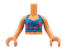 Torso Mini Doll Girl Dark Azure Tank Top with Coral and Magenta Roses Pattern, Nougat Arms with Hands