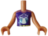 Torso Mini Doll Girl Dark Purple Sleeveless Shirt with UFO, Metallic Pink Collar, Metallic Light Blue Stars and Panels, and Bright Light Yellow Belt Pattern, Nougat Arms with Hands