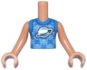 Torso Mini Doll Girl Blue Shirt with Metallic Light Blue Classic Space Logo and Bright Light Blue Spaceships Pattern, Nougat Arms with Hands