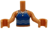 Torso Mini Doll Girl Blue Tank Top with White Wavy Lines, Tooth and Silver Necklace Pattern, Nougat Arms with Hands