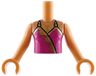Torso Mini Doll Girl Magenta Sleeveless Dress Top with Dark Blue and Gold Trim and Necklace Pattern, Nougat Arms with Hands