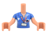 Torso Mini Doll Woman Shirt with Name Badge and Classic Space Logo Pattern, Nougat Arms with Hands with Blue Short Sleeves